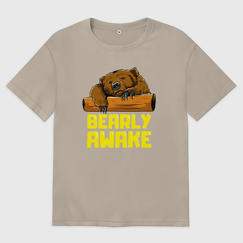 Мужская футболка оверсайз Bearly awake / Миндальный – фото 1