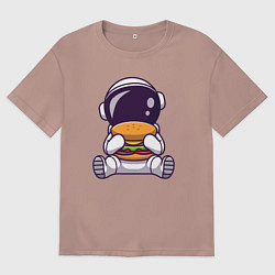 Мужская футболка оверсайз Космонавт ест гамбургер