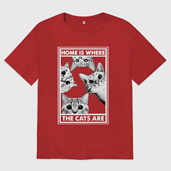 Футболка оверсайз мужская Home is where the cats are, цвет: красный