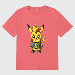 Мужская футболка оверсайз Пикачу панк с ирокезом и в косухе