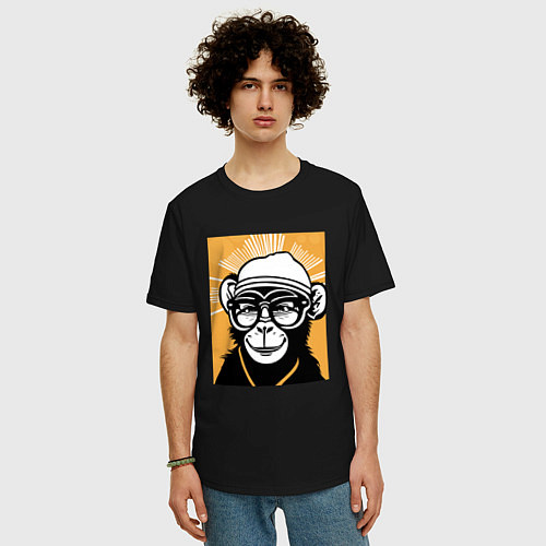 Мужская футболка оверсайз Обезьяна и очки / Черный – фото 3