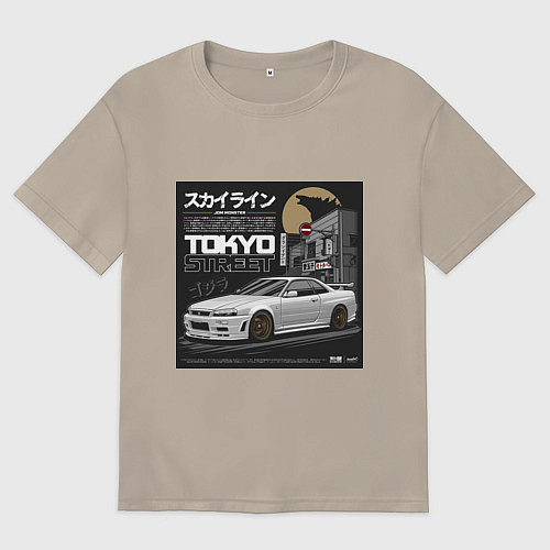 Мужская футболка оверсайз Nissan Skyline годзила / Миндальный – фото 1