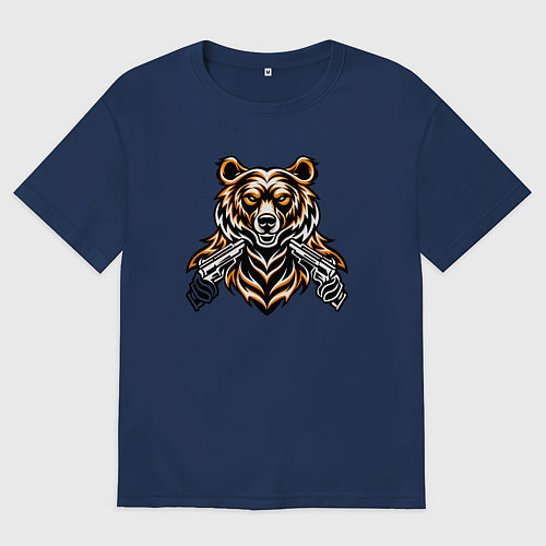 Мужская футболка оверсайз Медведь с пистолетом / Тёмно-синий – фото 1