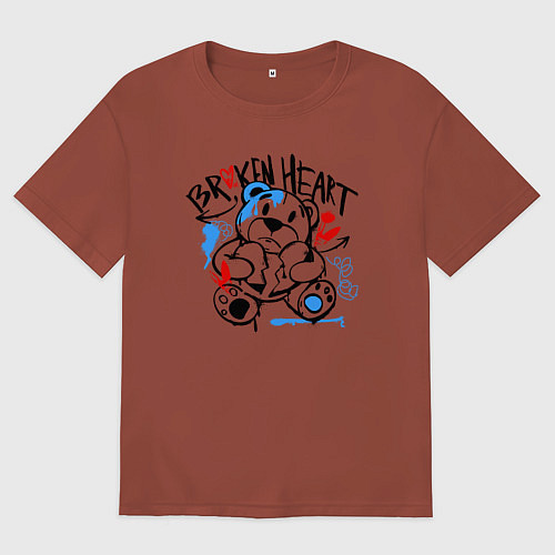 Мужская футболка оверсайз Разбитое сердце и медведь / Кирпичный – фото 1
