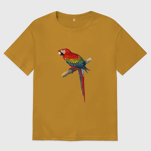 Мужская футболка оверсайз Попугай ara macaw / Горчичный – фото 1