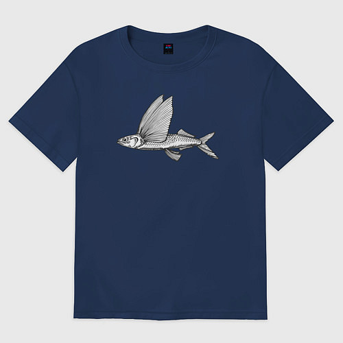 Мужская футболка оверсайз Летучая рыба / Тёмно-синий – фото 1