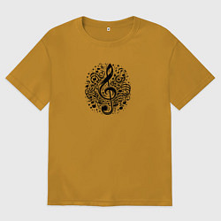 Мужская футболка оверсайз Декоративная татуировка с нотами