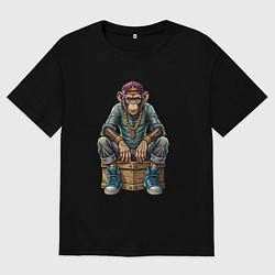 Мужская футболка оверсайз Обезьяна в хип-хоп стиле сидит на ящике