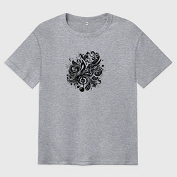 Мужская футболка оверсайз Орнамент со скрипичным ключом тату стиль