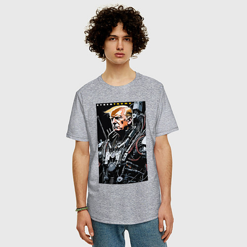 Мужская футболка оверсайз Cyber Trump - ai art fantasy / Меланж – фото 3