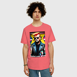 Футболка оверсайз мужская Trumps not dead - ai punk art, цвет: коралловый — фото 2