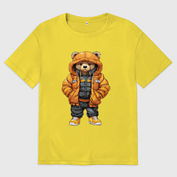 Мужская футболка оверсайз Медведь в тёплой куртке