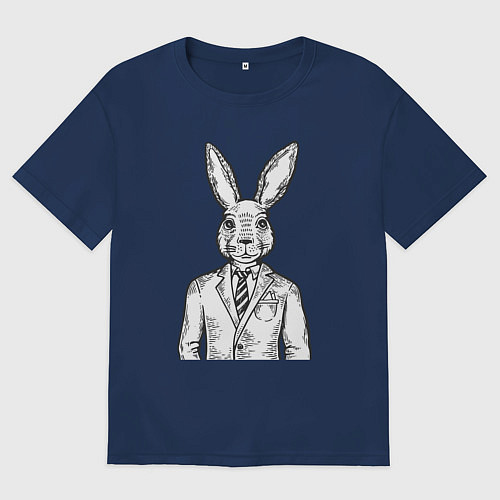 Мужская футболка оверсайз Кролик в костюме / Тёмно-синий – фото 1