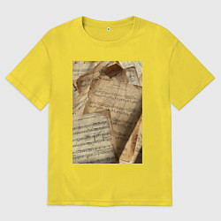 Футболка оверсайз мужская Листы с нотами, цвет: желтый