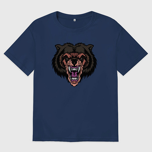 Мужская футболка оверсайз Злобный бурый медведь / Тёмно-синий – фото 1