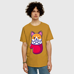 Футболка оверсайз мужская Собачка в варежке, цвет: горчичный — фото 2