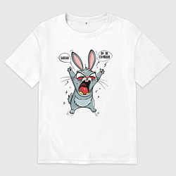 Мужская футболка оверсайз Нервный заяц с нецензурной надписью задолбался