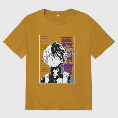 Мужская футболка оверсайз Моя геройская академия Шото Тодороки / Горчичный – фото 1