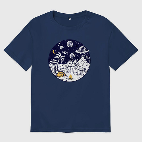 Мужская футболка оверсайз Космический остров / Тёмно-синий – фото 1