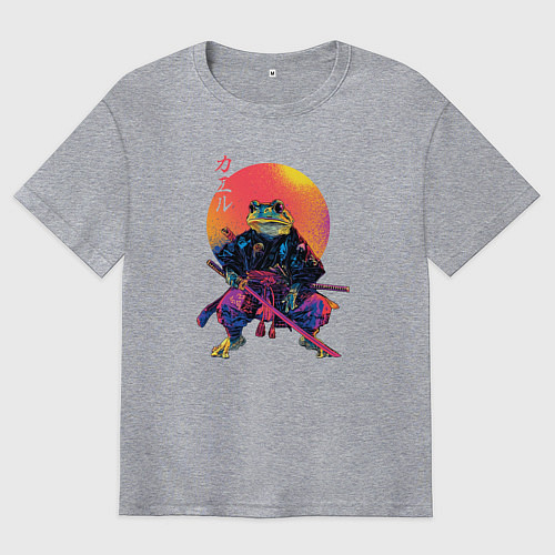 Мужская футболка оверсайз Лягушка - самурай - japan aesthetic / Меланж – фото 1