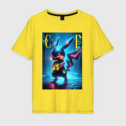 Футболка оверсайз мужская Cyber Pikachu - neon glow ai art, цвет: желтый