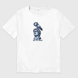 Футболка оверсайз мужская Голубь салютует на голове статуи - ща всё будет, цвет: белый