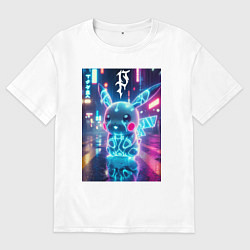 Мужская футболка оверсайз Маленький милый неоновый Пикачу - нейроарт