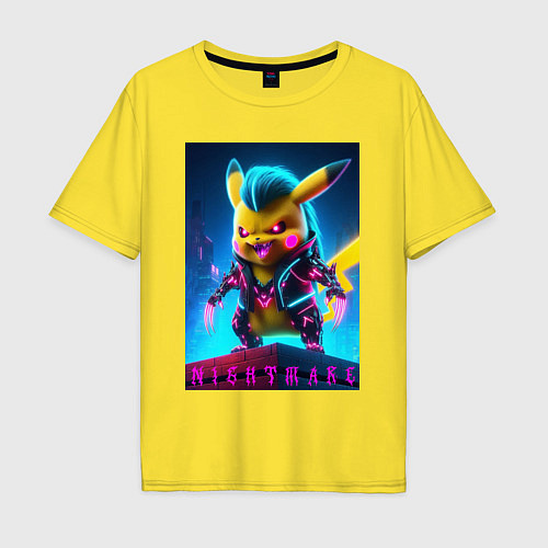 Мужская футболка оверсайз Cyberpunk - terrible Pikachu with claws / Желтый – фото 1