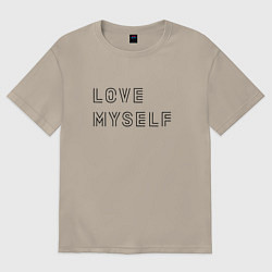 Футболка оверсайз мужская BTS love myself надпись, цвет: миндальный