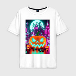 Футболка оверсайз мужская Halloween and Minecraft - pumpkin, цвет: белый