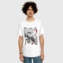 Футболка оверсайз мужская Традиционный японский журавль, цвет: белый — фото 2