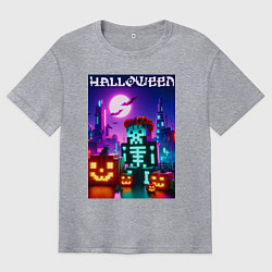 Мужская футболка оверсайз Pumpkin and skeleton - neon glow