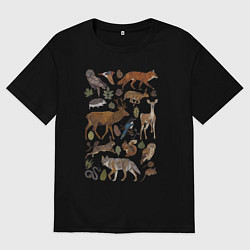 Мужская футболка оверсайз Лесные животные и птицы