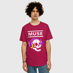 Футболка оверсайз мужская Muse - неоновый череп, цвет: маджента — фото 2