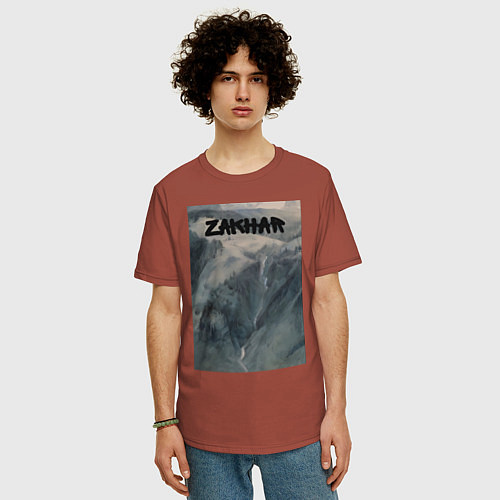 Мужская футболка оверсайз Zakhar горный перевал / Кирпичный – фото 3