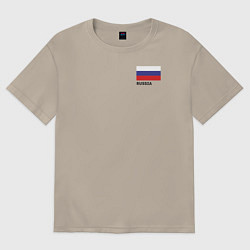 Футболка оверсайз мужская Россия карта и флаг, цвет: миндальный