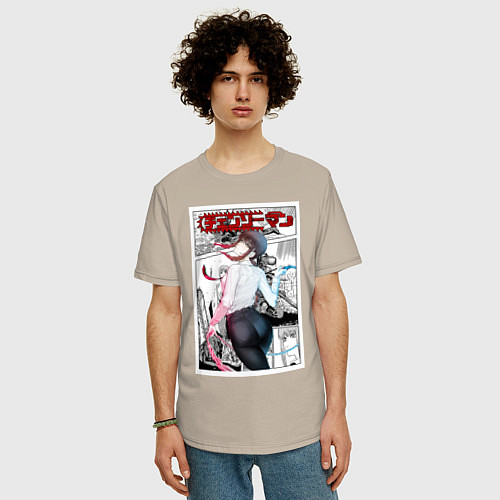 Мужская футболка оверсайз Человек-бензопила Makima Макима / Миндальный – фото 3