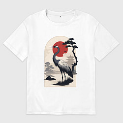 Мужская футболка оверсайз Журавль и солнце в японском стиле
