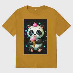 Футболка оверсайз мужская Панда с мороженым, цвет: горчичный