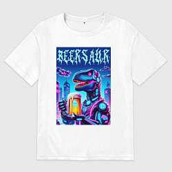 Мужская футболка оверсайз Кибер пивозавр из будущего - нейроарт