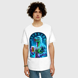 Футболка оверсайз мужская Neon beersaur - ai art fantasy, цвет: белый — фото 2