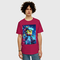 Футболка оверсайз мужская Cyber Sponge Bob - neon glow fantasy, цвет: маджента — фото 2