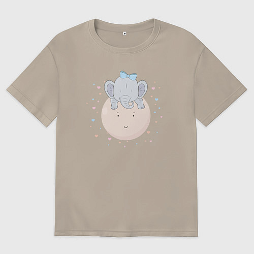 Мужская футболка оверсайз Elephant on the moon / Миндальный – фото 1
