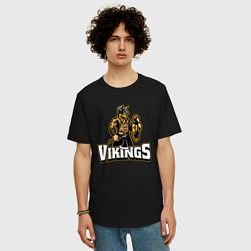 Мужская футболка оверсайз Vikings team / Черный – фото 3