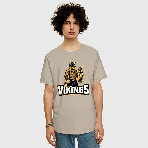 Мужская футболка оверсайз Vikings team / Миндальный – фото 3