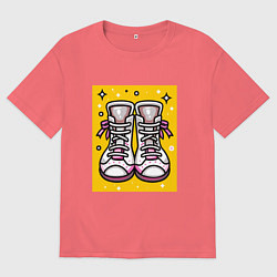 Футболка оверсайз мужская Розовые ботинки, цвет: коралловый