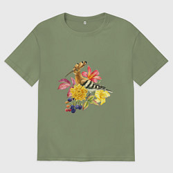 Мужская футболка оверсайз Осенний букет и птица удод