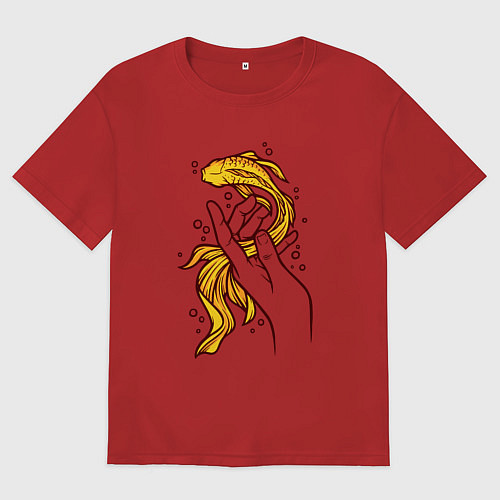 Мужская футболка оверсайз Золотая рыбка / Красный – фото 1