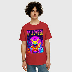 Футболка оверсайз мужская Pikachu - halloween vaporwave, цвет: красный — фото 2