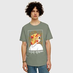 Футболка оверсайз мужская Rengoku Kyoujurou, цвет: авокадо — фото 2